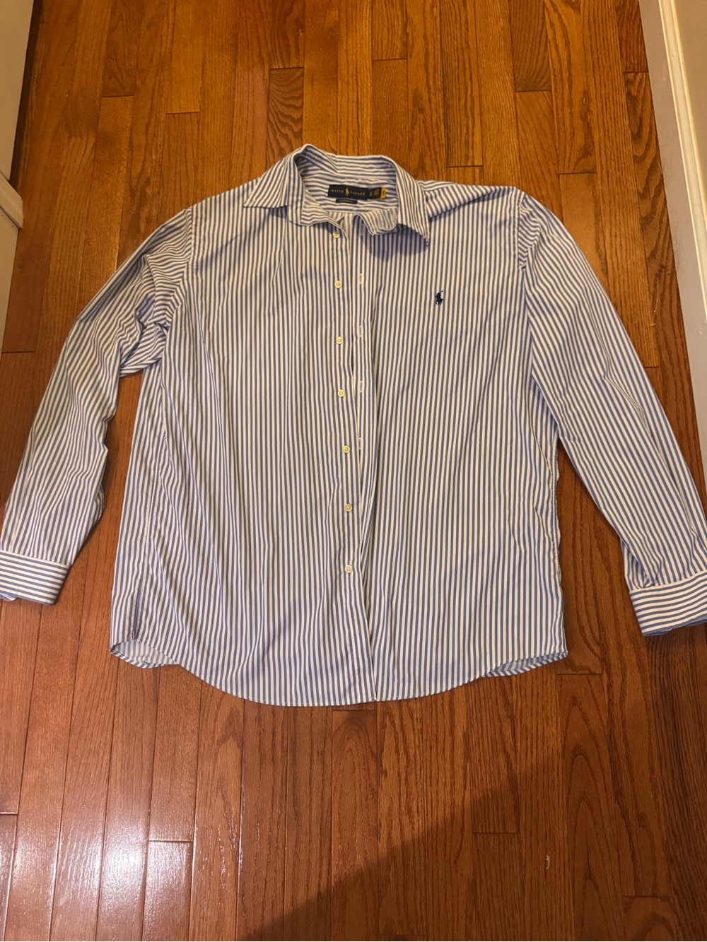 Ralph Lauren Blue and White Vertical Stripe Button-Down Shirt